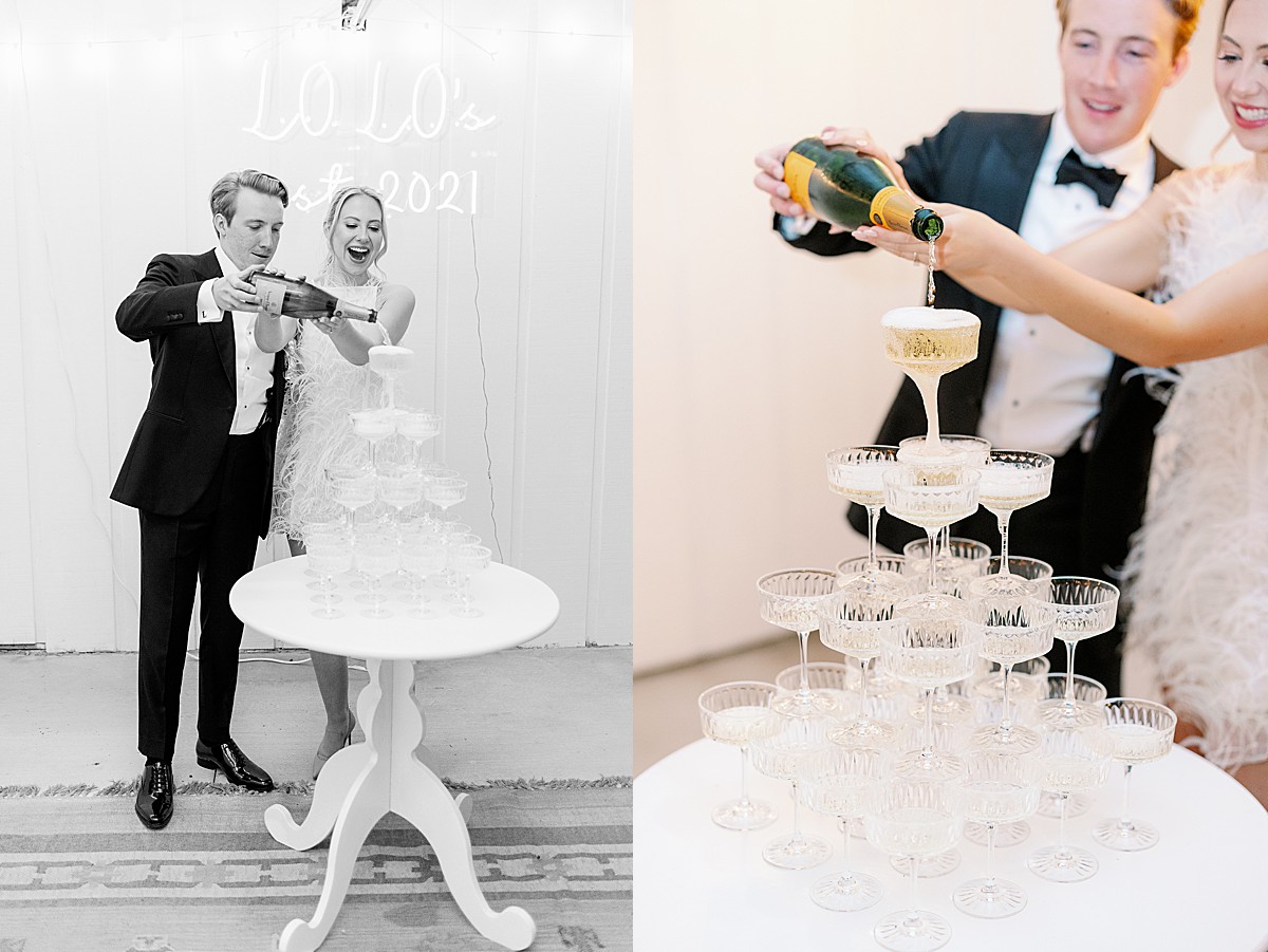 Champagne tower at wedding