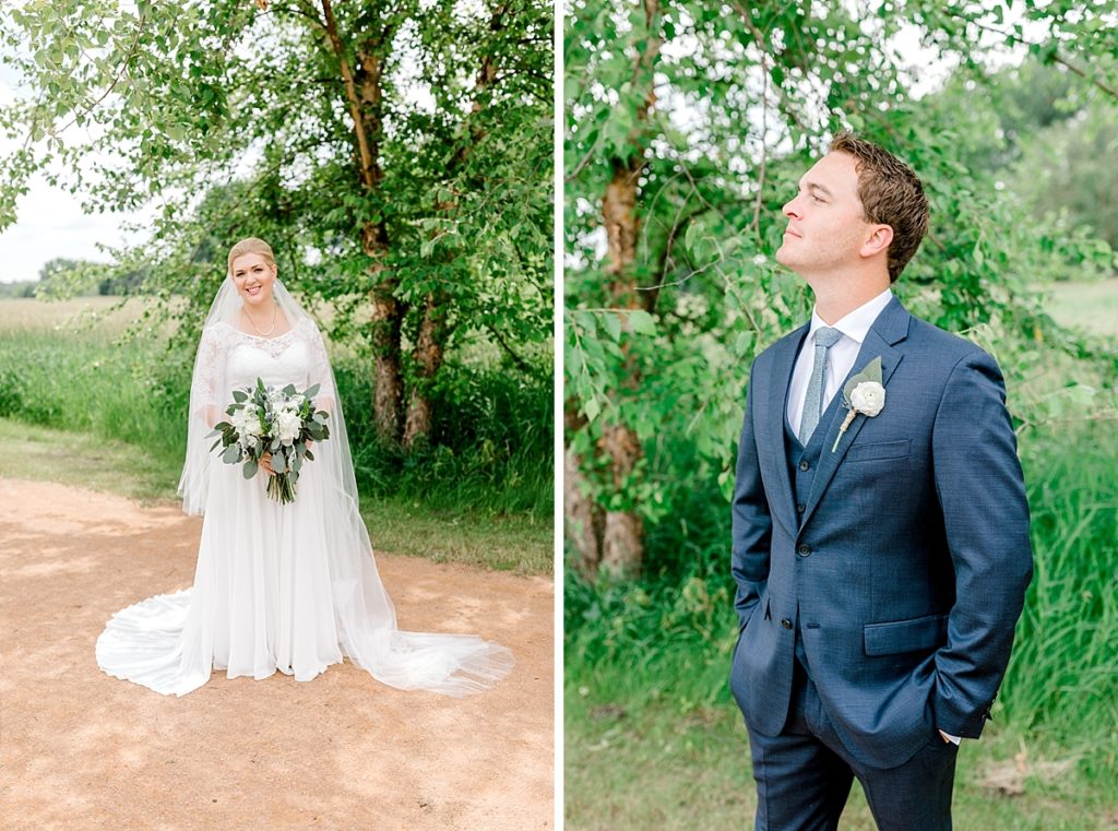 Wedding day portraits of bride and groom at St. Andrew Lutheran Church Minnesota