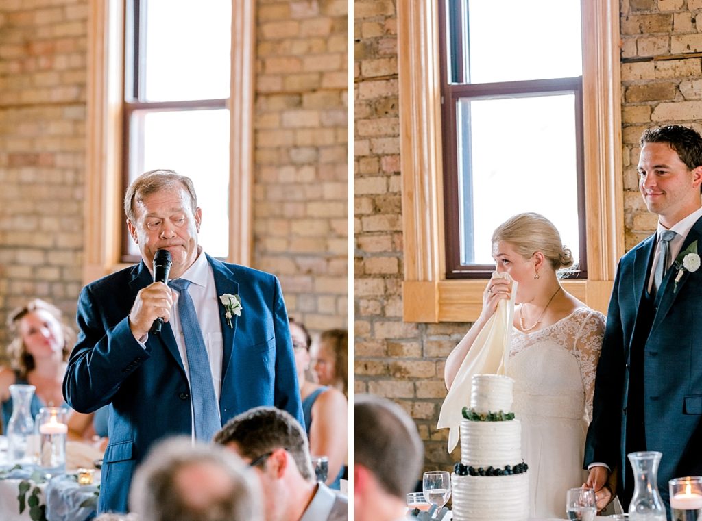 bride crying during father's toast at dayblock event center wedding